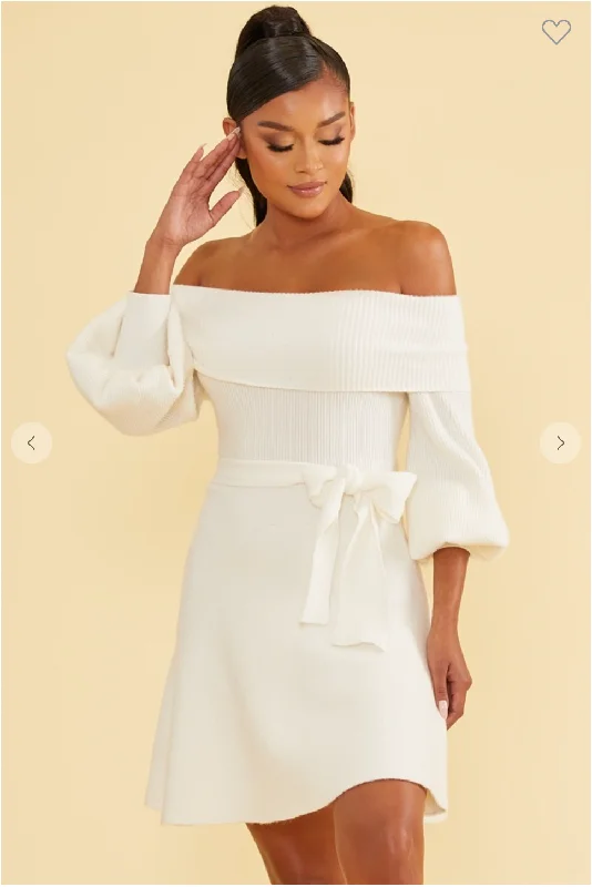 Off Shoulder Sweater Dress Tailored Straight A-Line