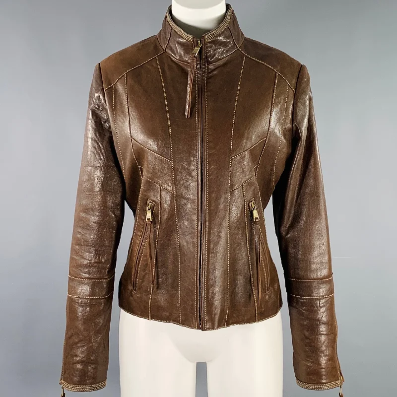 MARC NEW YORK Size S Brown Leather Contrast Stitch Zip Up Jacket Quilted Jacket Puffer Jacket Insulated Jacket MARC NEW YORK Size S Brown Leather Contrast Stitch Zip Up Jacket Quilted Jacket Puffer Jacket Insulated Jacket