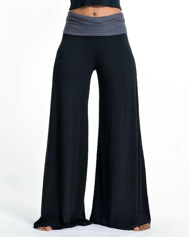 Solid Color Spandex Wide Leg Palazzo Pants in Black Stylish Slim Trousers