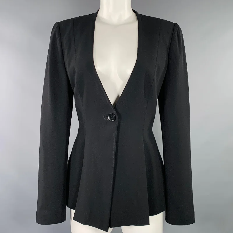 GIORGIO ARMANI Size 6 Black Wool Blend Jacket Blazer Lace Jacket Ribbed Jacket Sequined Jacket