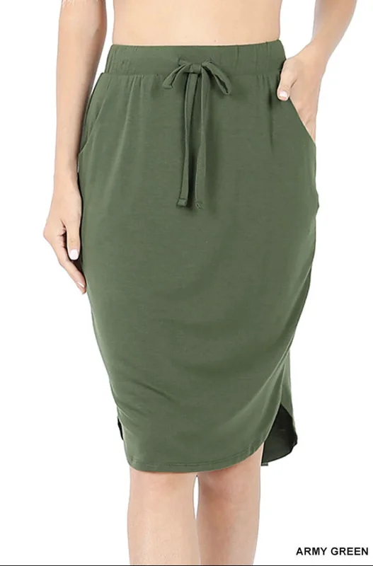 Front Tie Tulip Hem Skirt With Side Pockets corduroy skirt comfortable