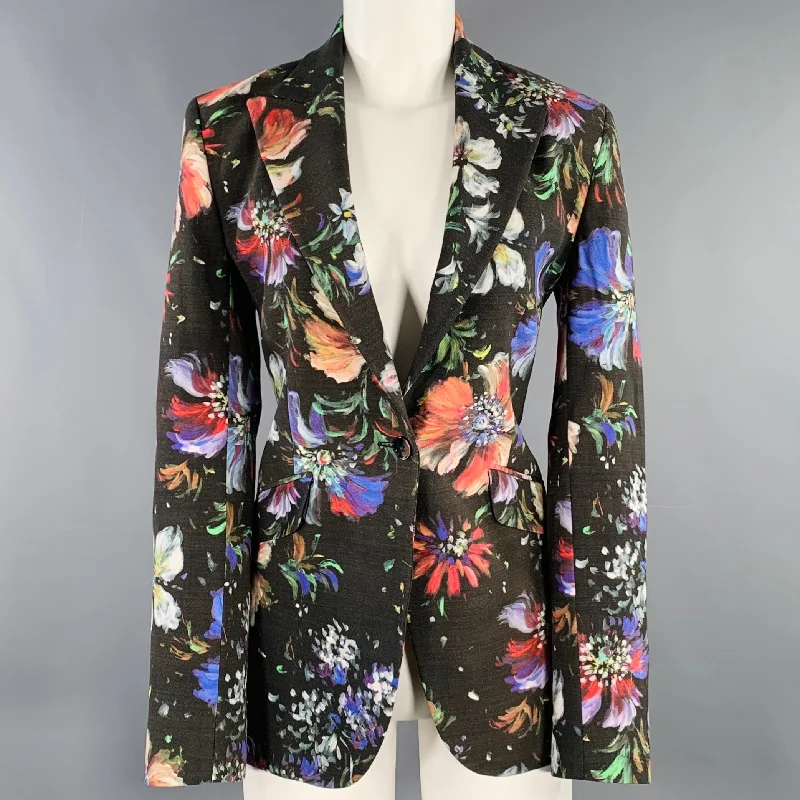 ROBERT GRAHAM Size 4 Black Multi Color Viscose Blend Jacket Blazer Zip Front Button Front Snap Front