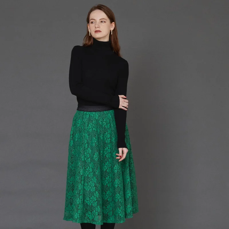 DiDi Guranjie corded lace gusseted skirt in green relaxed fit skirt
