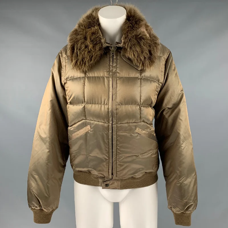 RALPH LAUREN Size L Green Polyester Quilted Zip Up Jacket Chenille Jacket Brocade Jacket Lace Jacket