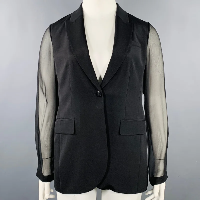 ELIE TAHARI Size 10 Black Polyester Single Button Jacket Blazer Mesh Jacket Canvas Jacket Denim Jacket ELIE TAHARI Size 10 Black Polyester Single Button Jacket Blazer Mesh Jacket Canvas Jacket Denim Jacket