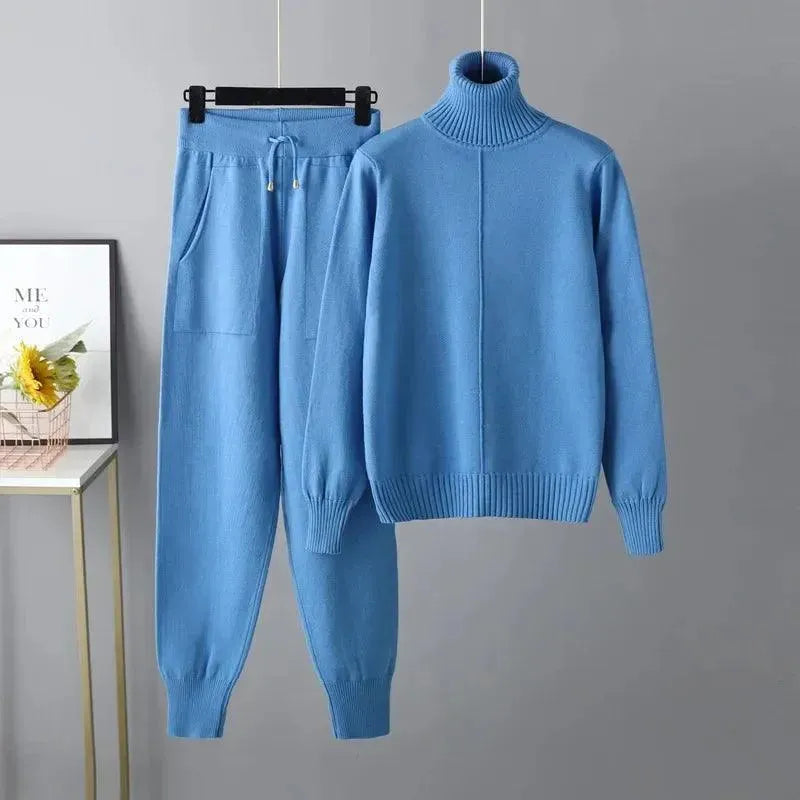 Women Turtleneck Harem Pants Sweater Set Graphic Sweater Embroidered Appliqued