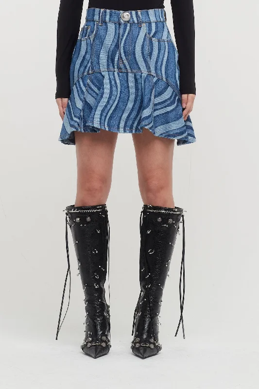 Area Sunray Denim Ruffle Mini Skirt wool skirt warm