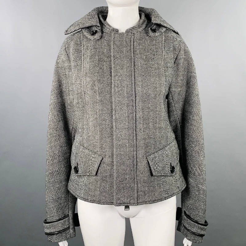 JONATHAN SIMKHAI Size XS Black Cream Wool Blend Herringbone Jacket Striped Jacket Polka Dot Jacket Floral Jacket