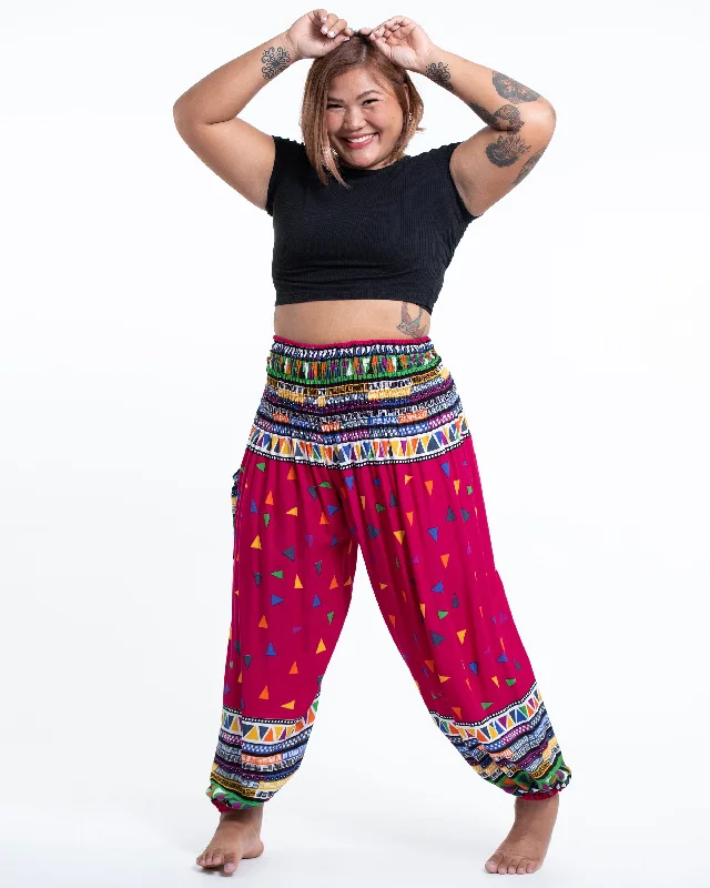 Plus Size Unisex Triangles Harem Pants in Pink Fashionable Sporty Pants