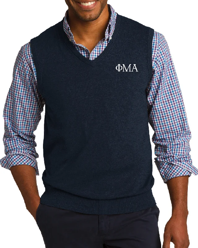 Sweater Vest - Navy, Greek Letters Satin Blend Silk Blend Wool Blend