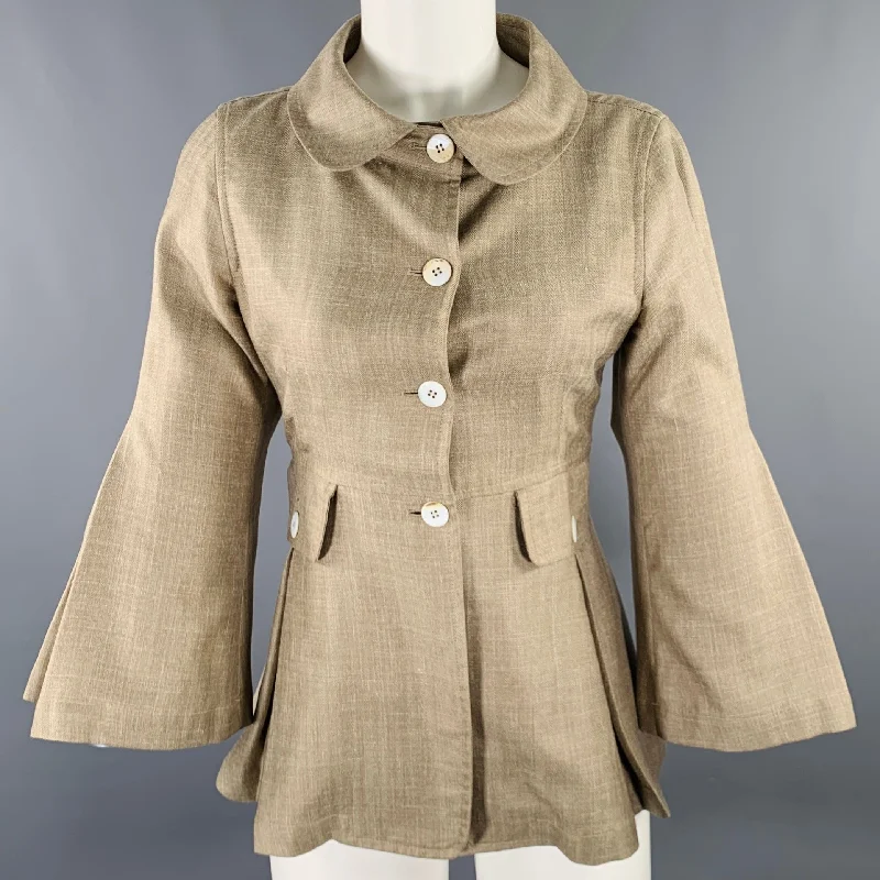 MARIA LUISA B Size 6 Beige Taupe Linen Blend Jacket Blazer Welt Pockets Slit Pockets Flap Pockets