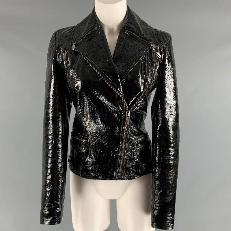 VERSUS by GIANNI VERSACE Size XS Black Not Listed Patent Biker Jacket Fleece Jacket Down Jacket Parka