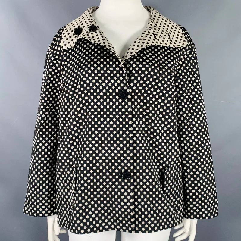 AKRIS Size 16 Black Ivory Polyester Polka Dot Reversible Jacket Corduroy Jacket Velvet Jacket Brocade Jacket