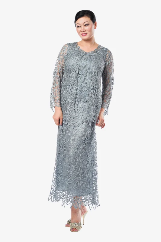 Soulmates C80952 Embroidered Floral Lace Evening Jacket Top and Skirt Set Front Pockets Side Pockets Patch Pockets