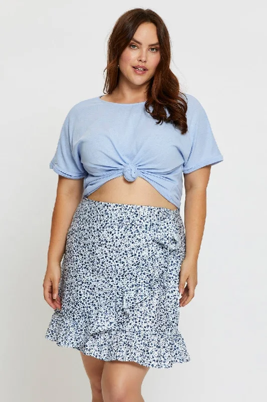 Floral Print Mini Skater Skirt Ruffle Hem chiffon skirt floaty
