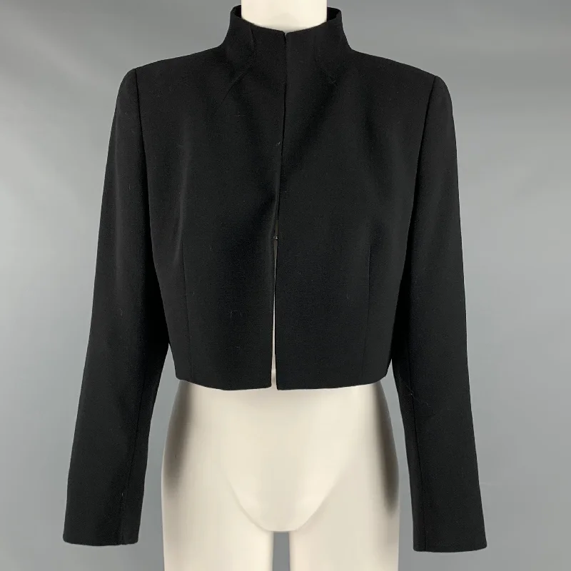 AKRIS Size 10 Black Cropped Jacket Embroidered Jacket Appliqued Jacket Beaded Jacket