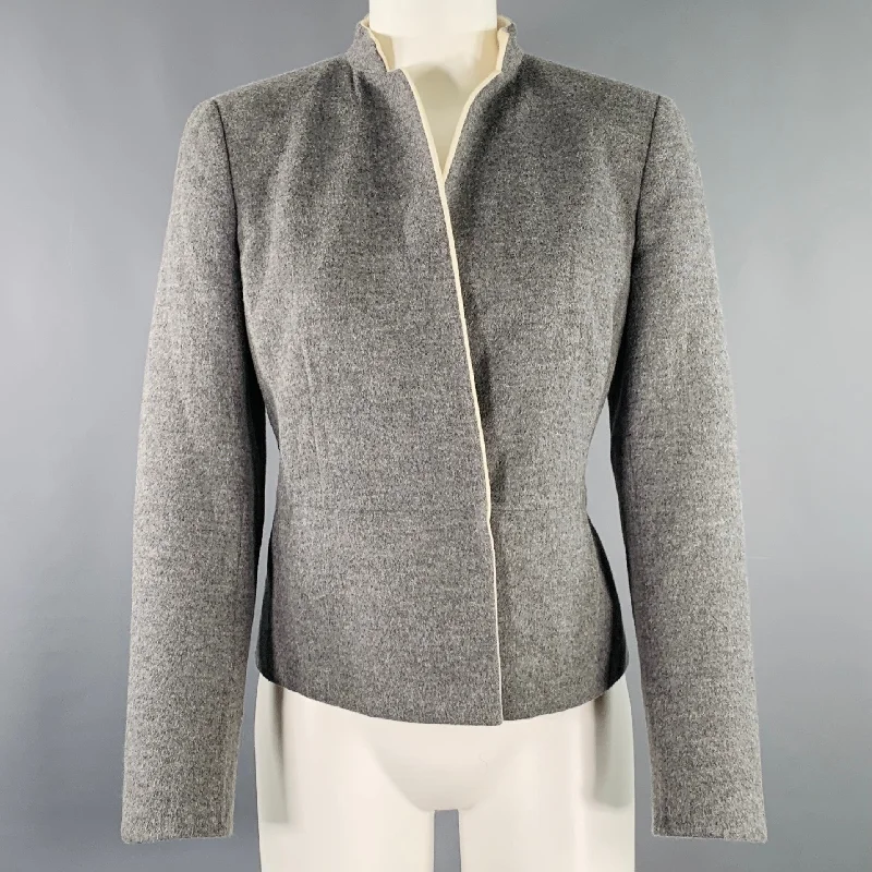 AKRIS Size 8 Grey Cream Two Tone Snaps Jacket Blazer Hoodie Zip-Up Jacket Button-Up Jacket AKRIS Size 8 Grey Cream Two Tone Snaps Jacket Blazer Hoodie Zip-Up Jacket Button-Up Jacket