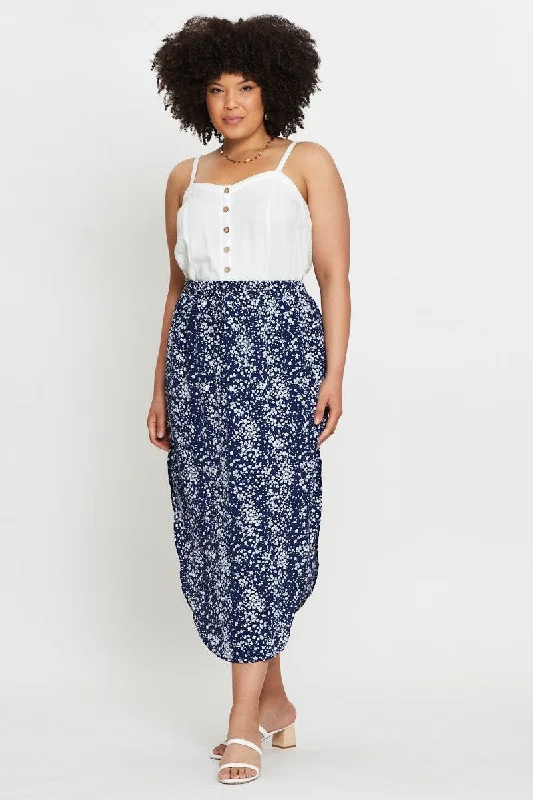 Floral Print Midi Skirt Elastic Waist lace skirt romantic