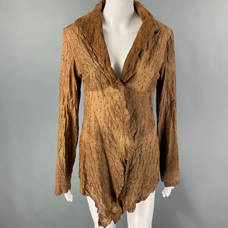 LAVAR A SECO Size M Brown Leather Textured Draped Jacket Print Jacket Jacquard Jacket Patchwork Jacket