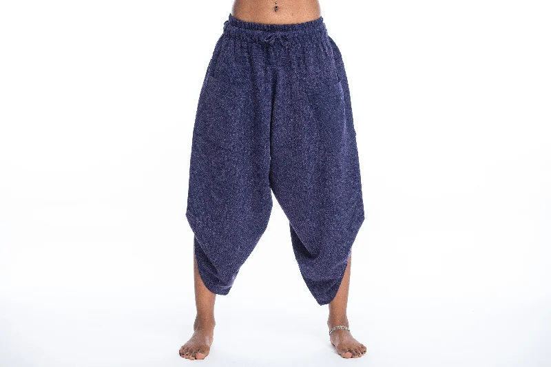 Unisex Stone Washed Large Pockets Harem Pants in Blue Classic Straight-Leg Pants