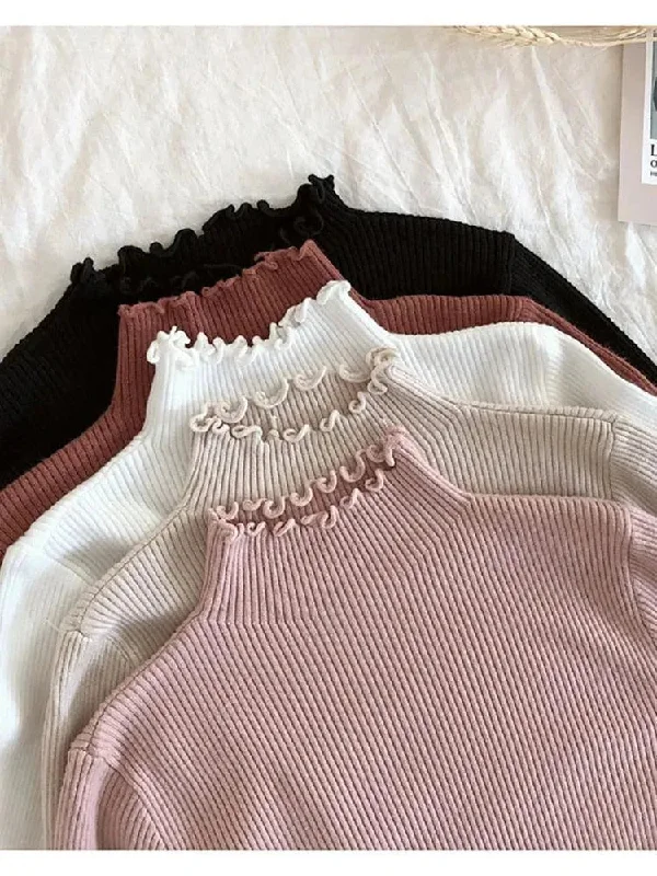 Turtleneck Women Knitted Sweater Cashmere Blend Cotton Blend Poly Blend