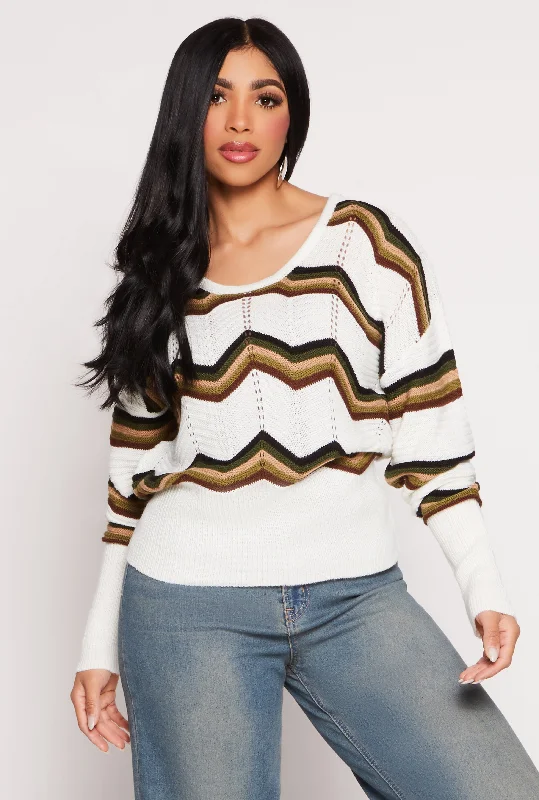 Chevron Stripe Caged Back Sweater Wool Fabric Cashmere Fabric Tweed Fabric