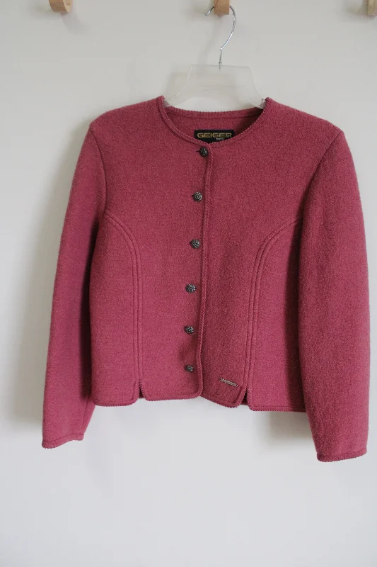 Geiger Tyrol Pink Wool Jacket | 42 (L) Satin Jacket Silk Jacket Chiffon Jacket