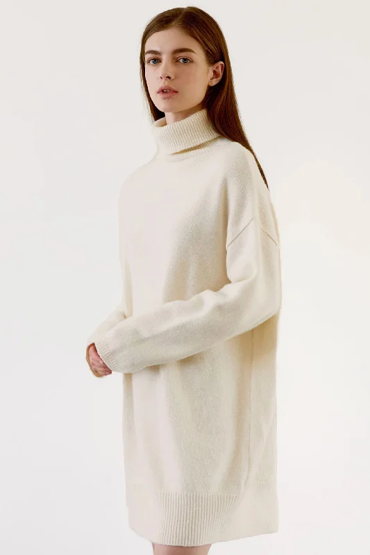 Cashmere Turtle Neck Sweater Dress Seamless Knitted Crochet