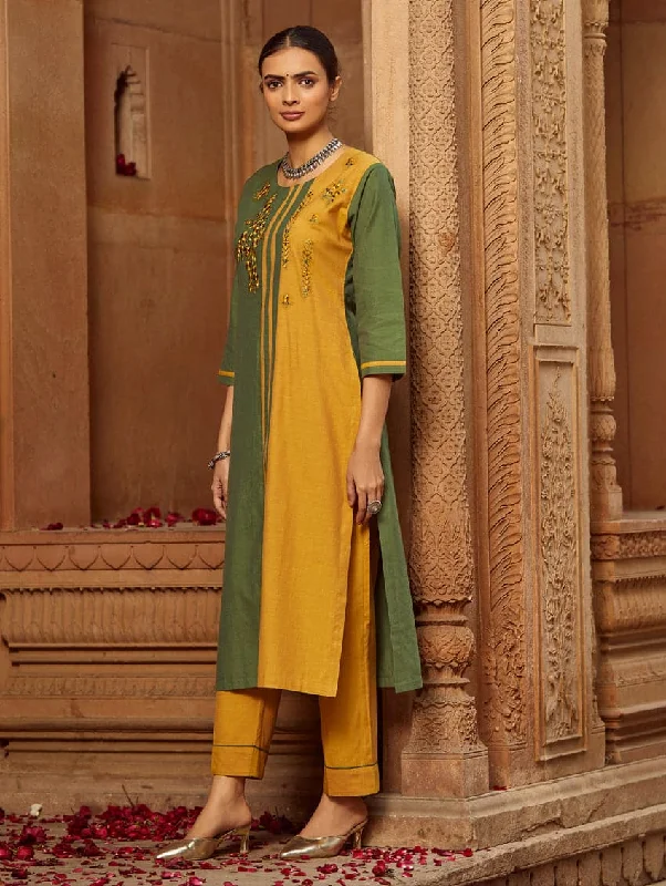Embroidered Handloom Cotton Kurta Pants Set 3666 Comfy High-Waist Jeans
