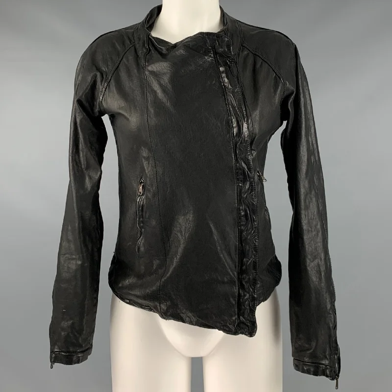 GIORGIO BRATO Size 6 Black Leather Zip Up Jacket (Outdoor) Denim Jacket Leather Jacket Suede Jacket