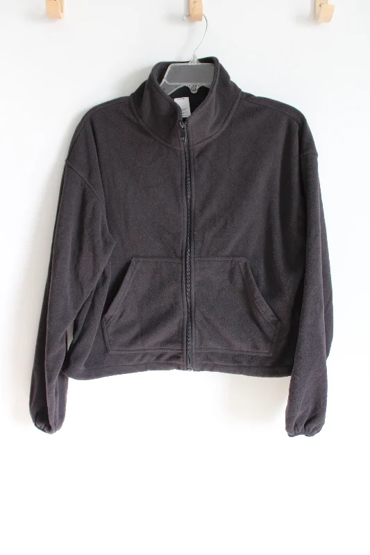 Avia Black Fleece Crop Fit Zip Up Jacket | L Front Pockets Side Pockets Patch Pockets Avia Black Fleece Crop Fit Zip Up Jacket | L Front Pockets Side Pockets Patch Pockets