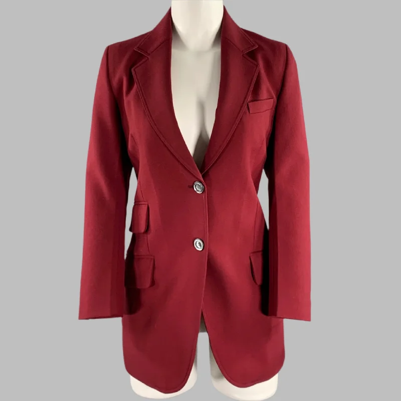 GUCCI Size S Burgundy Single Breasted Twill Jacket Blazer Insulated Jacket Fitted Jacket Loose Jacket
