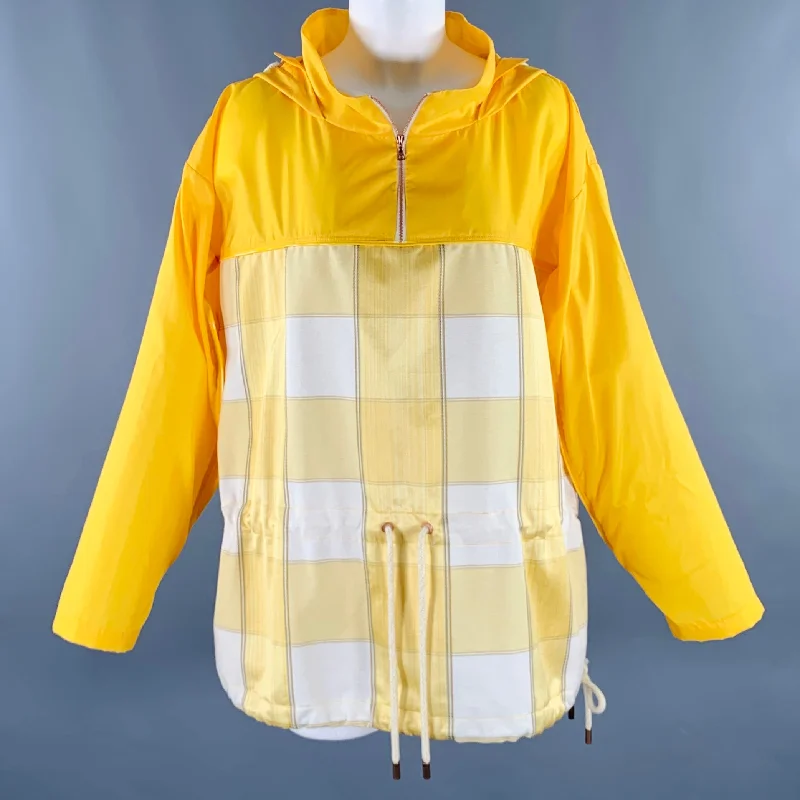 F.WORDS Size XS/S Yellow White Mixed Patterns Windbreaker Jacket Toggled Jacket Drawstring Jacket Belted Jacket