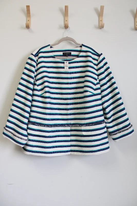 NEW Talbots Blue Striped Jacket | 24W A-Line Jacket Boat Neck Shawl Collar