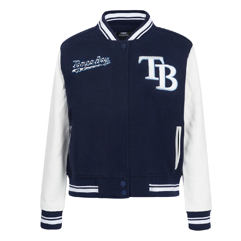 CHAMARRA MLB TAMPA BAY RAYS SCRIPT TAIL  WOOL VARSITY JACKET PARA MUJER Denim Jacket Leather Jacket Suede Jacket