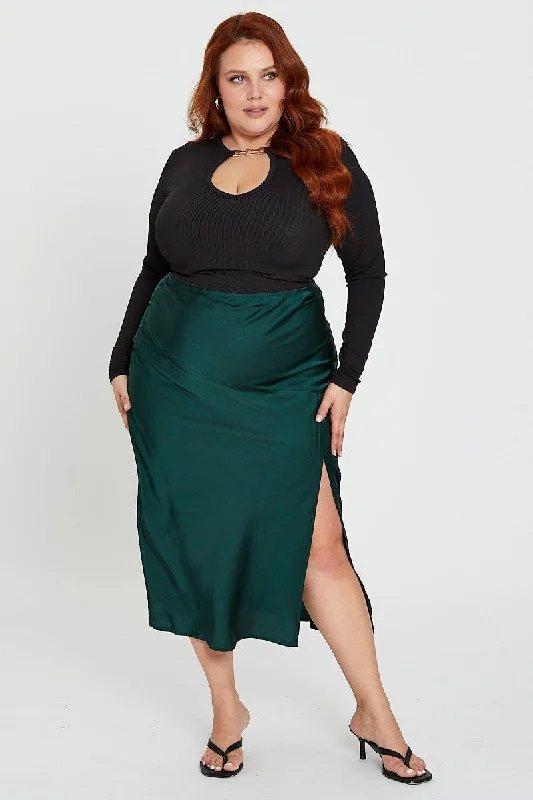 Green Midi Skirt corduroy skirt cozy