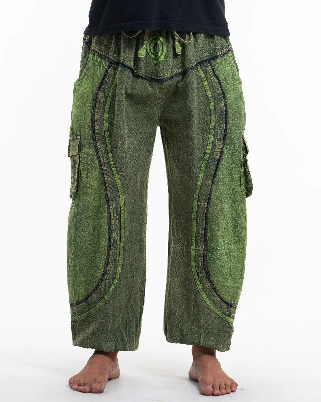 Unisex Patchwork Stone Washed Cargo Cotton Pants in Green 03 Modern Skinny Pants