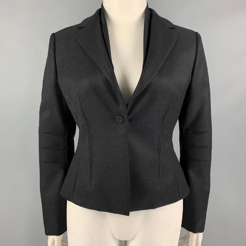BRIONI Size 10 Black Wool Notch Lapel Cropped Jacket Blazer Elasticated Jacket Padded Jacket Insulated Jacket