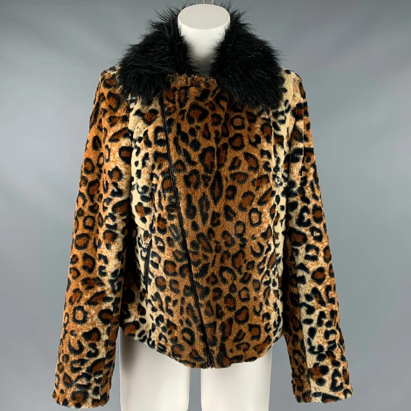ADRIENNE LANDAU Size M Black Orange Polyester Blend Biker Jacket Rayon Jacket Velvet Jacket Corduroy Jacket