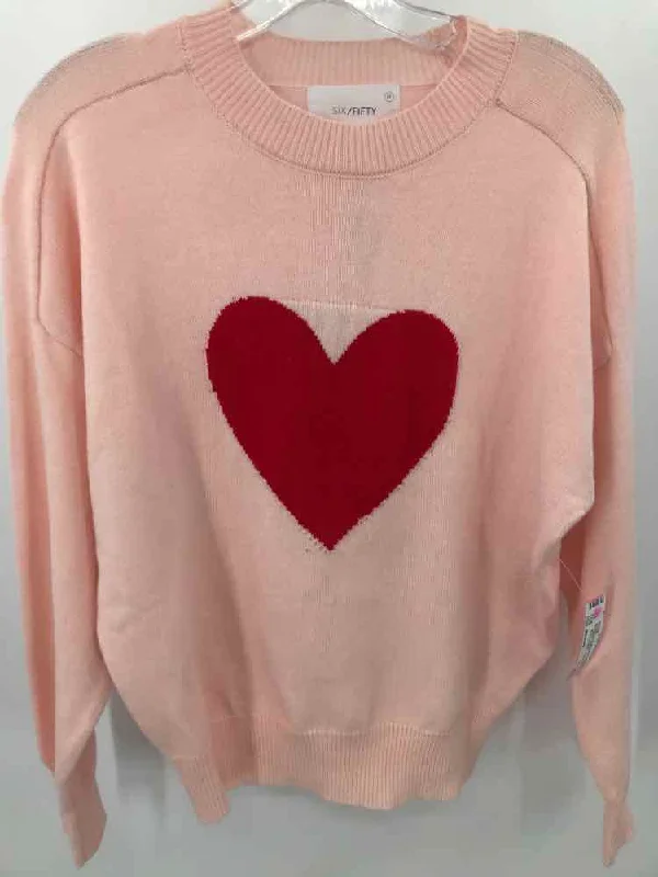 Pre-Owned Six Fifty Pink Size Medium Graphic Sweater Iron Safe Non-Iron Wrinkle Free