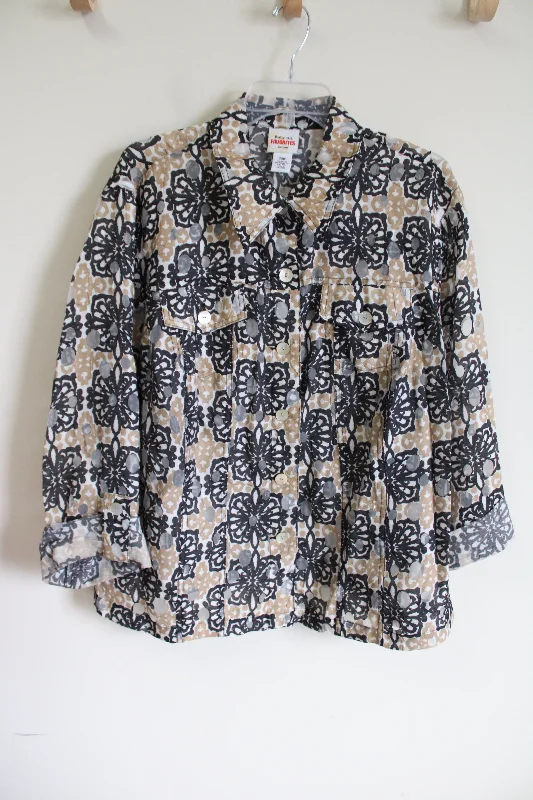 Ruby Rd. Favorites Black Tan Light Jacket | 20W Welt Pockets Slit Pockets Flap Pockets