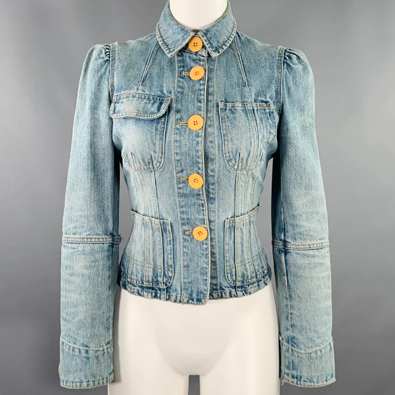 MARC by MARC JACOBS Size 4 Blue Cotton Distressed Jacket Rayon Jacket Velvet Jacket Corduroy Jacket