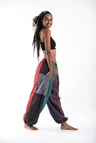 Unisex Patchwork Pinstripe Cotton Pants Comfortable Cargo Pants