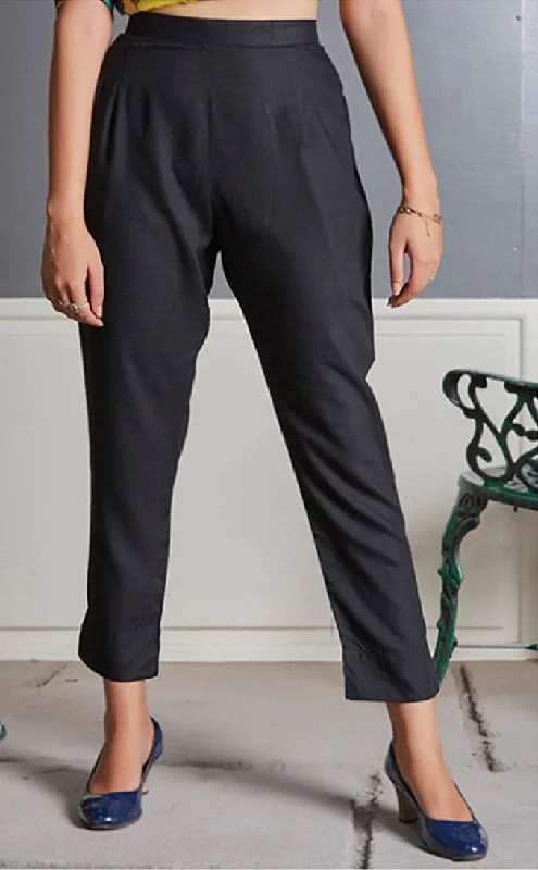 Black Rayon Pants Casual Wide Pants