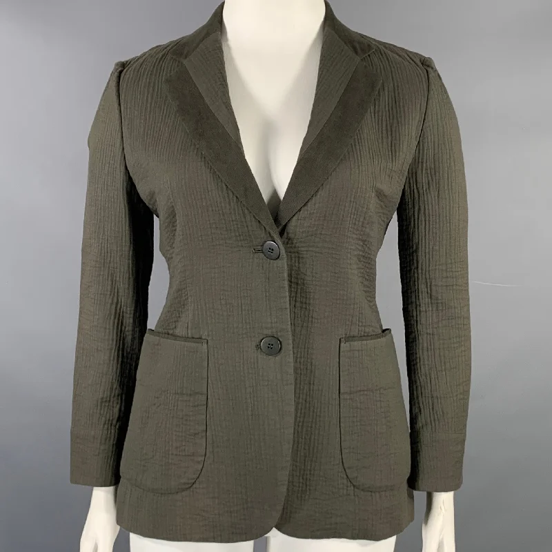 ISSEY MIYAKE Size L Olive Green Cotton Textured Unlined Jacket Fleece Jacket Down Jacket Feather Jacket