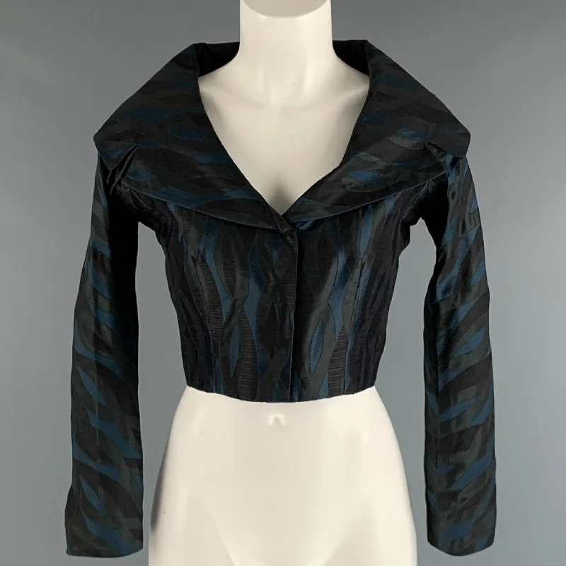 BARBARA TFANK Size 4 Black Blue Jacquard Cropped Jacket Mesh Jacket Canvas Jacket Denim Jacket