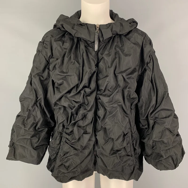 PRADA Size 2 Black Nylon Ruched Hooded Jacket Quilted Jacket Puffer Jacket Insulated Jacket PRADA Size 2 Black Nylon Ruched Hooded Jacket Quilted Jacket Puffer Jacket Insulated Jacket