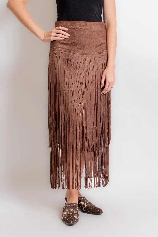 Chocolate Fringe Skirt elastic waist skirt