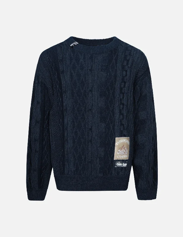 Logo Label Relax Fit Knit Sweater Welt Pockets Slit Pockets Flap Pockets