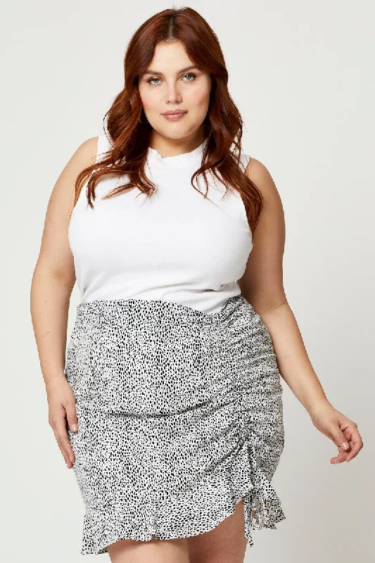 Geo Print Plus Side Tie Ruched Skirt leather skirt refined